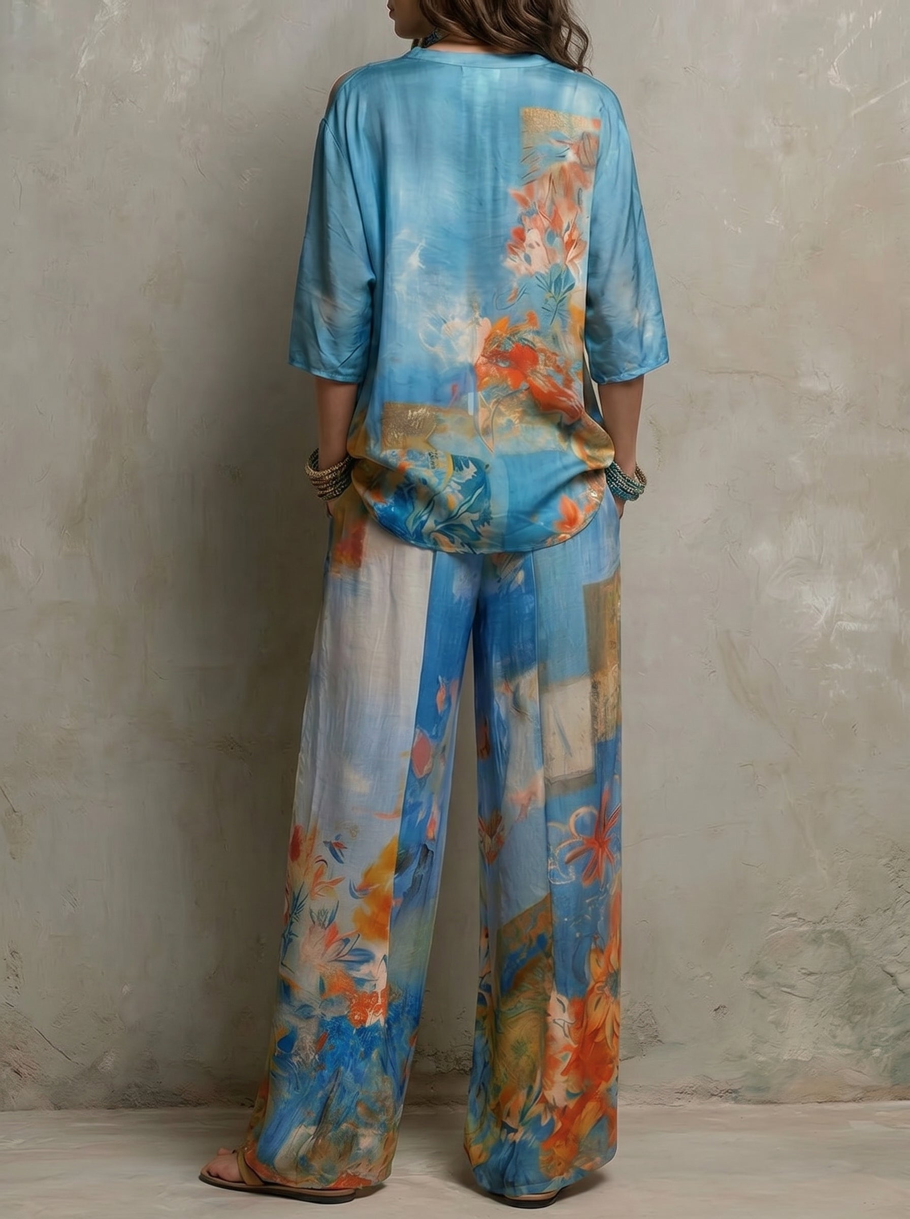 CLARA | Completo elegante stampato floreale con pantalone ampio