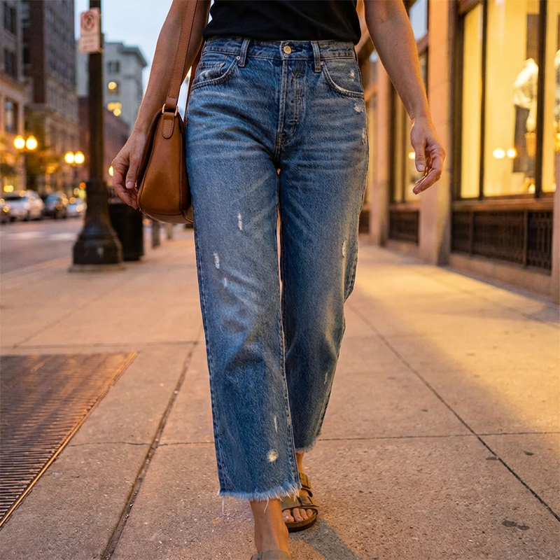 Lola · Vaqueros rectos cortos retro para mujer